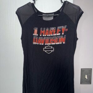 Harley-Davidson Black Mesh Sleeve Top